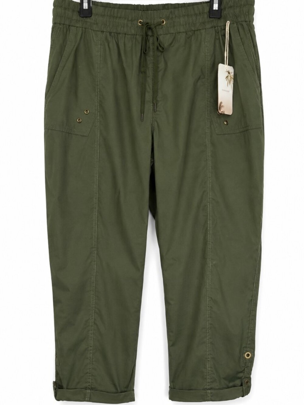 NWT XL green capris. Elastic waist drawstring & cuffed summer ankle pants.